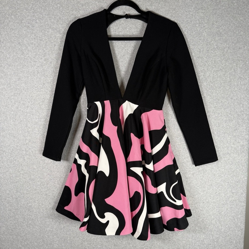Rubber ducky dress womens small pink black disco deep‎ v neck mini